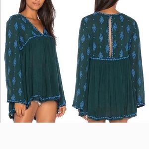 Free People Diamond Embroidered Tunic With Bell Sleeves Size M